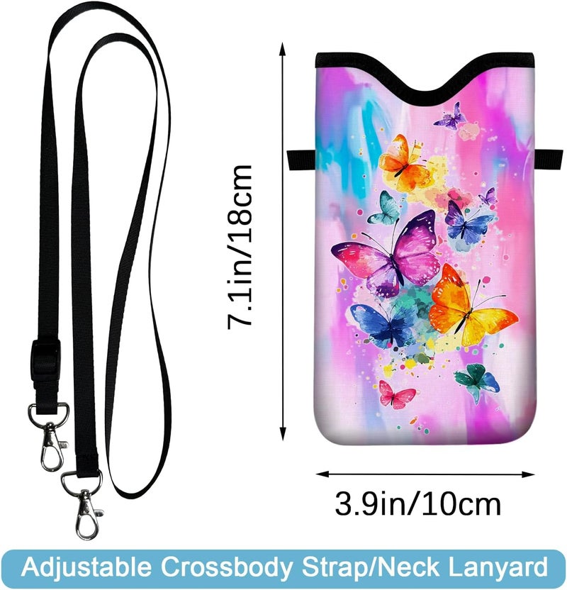 otilil Neoprene Cell Phone Sleeve Pouch Case Bag with Crossbody Strap Neck Lanyard for Women 7.1 X 3.9 in Tie Dye Butterfly - Image 2